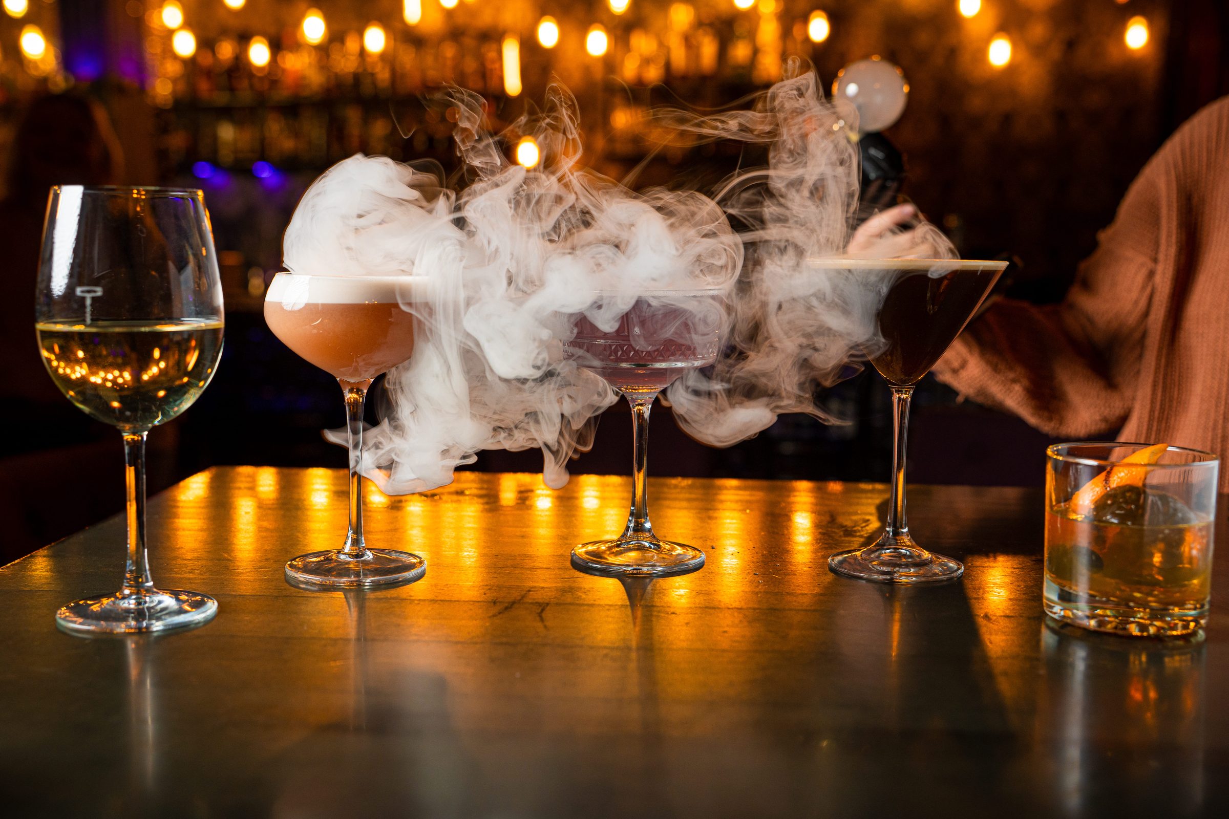 Smoking craft cocktails at The Wine Room